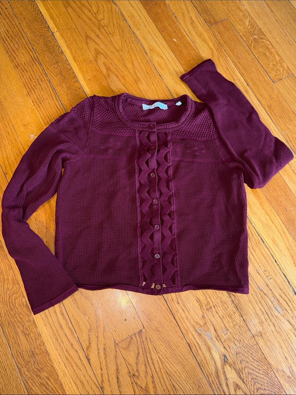 Sandro Women's Ruby burgundy Braided-Trim cropped Cardigan fall size 34